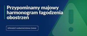 Przypominamy majowy harmonogram łagodzenia obostrzeń.